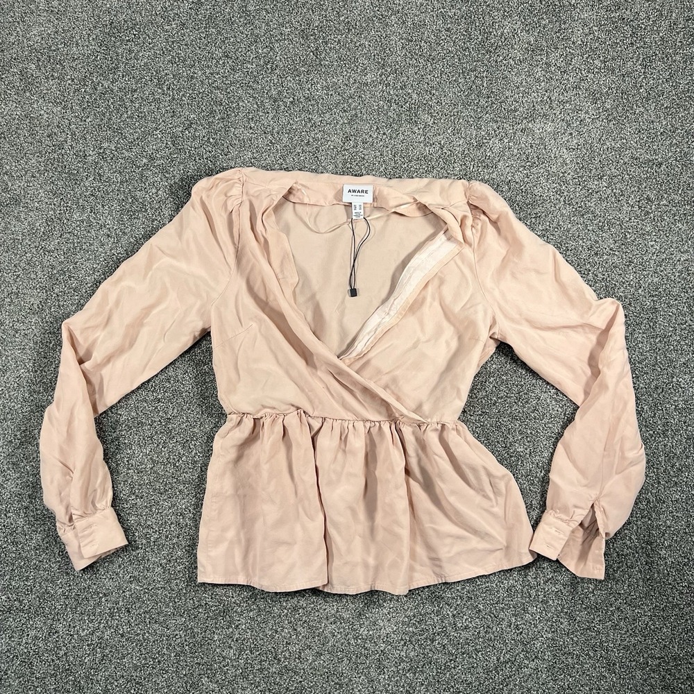 Aware By Vero Moda Womens XS Pink Wrap Blouse Peplum Long Sleeve